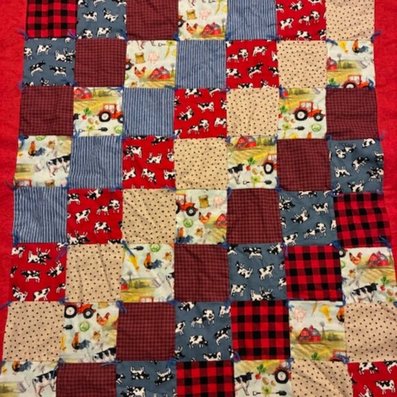 Baby Child Farm Barn Animals 35" x 42" Handmade Quilt Blanket Throw Gift Shower - Picture 3 of 6